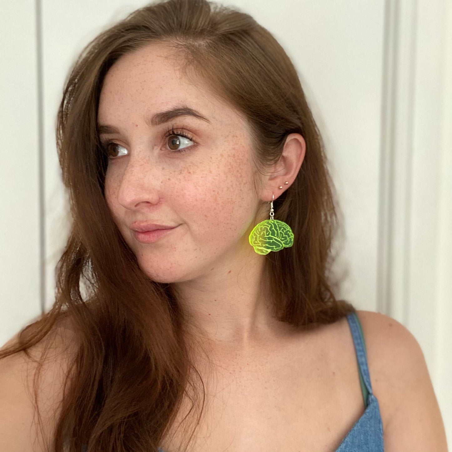 Neon Green Brain Earrings